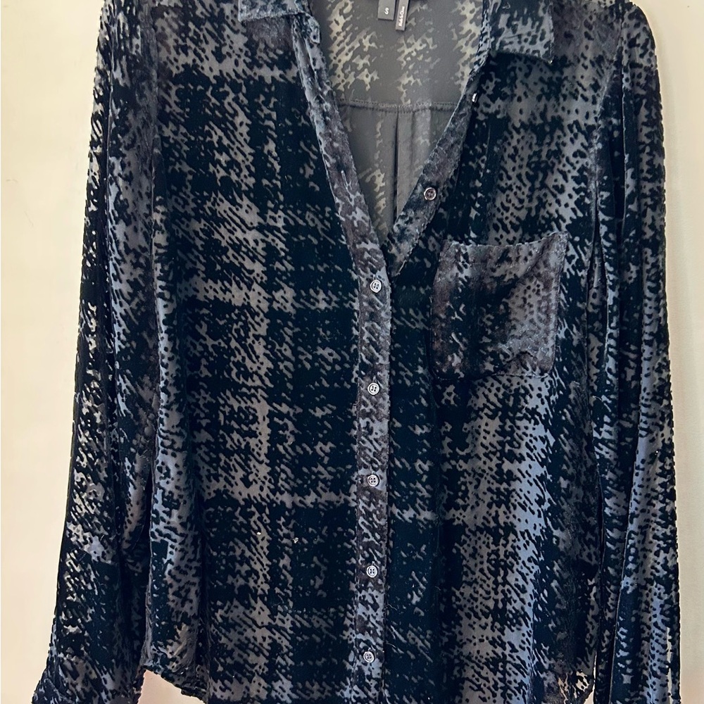 PAIGE Sheer Black Velvet Burnout Long Sleeve Blouse